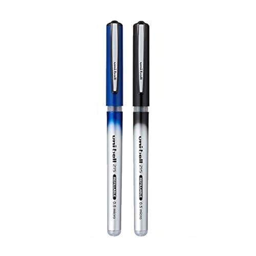 Image of uni-ball UB-215 0.5mm Micro Roller Ball Pen | Long Lasting Smudge Free Ink | Water & Fade Resistant | Lightweighted Sleek Body | School and Office stationery | Blue & Black Ink, Pack of 2