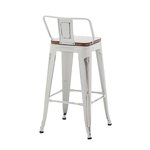 Alunaune 24" Swivel Metal Bar Stools Set Of 4 Counter Height Barstools Industrial Dining Bar Chairs With Modern Wooden Seat-Low Back, Distressed White #TOP7