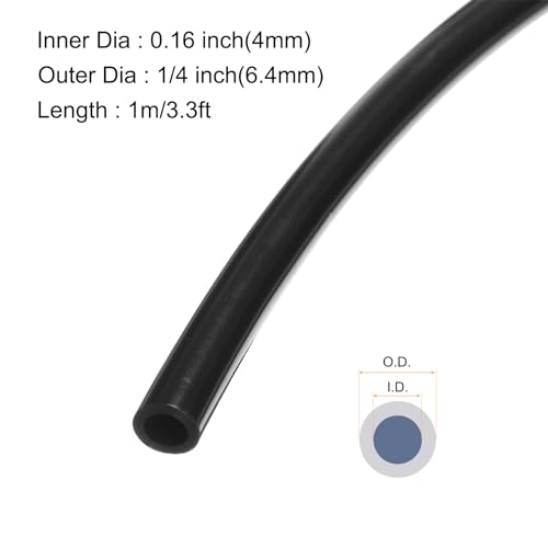Image of 1m(3.3ft) 4mm(0.16 inch) ID x 6.4mm(1 /4 inch) OD Silicone Tubing Black Industrial Plastic Tubing Pure Silicone Hoses for Pump Siphoning Draining Irrigation Brewing