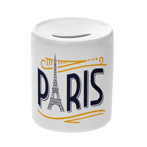 Tirelire Céramique Blanche - Paris France Vintage Luxe Style Tour Eiffel - Boîte à Monnaie avec Bouchon Décoration Chambre Imprimé en France
