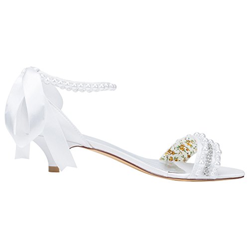 Emily Bridal Women's Satin Kitten Heel Sandals with Beading Crystal - Image 3