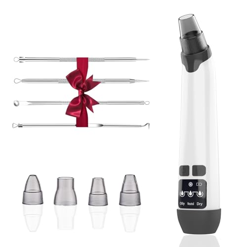 Blackhead Remover Vacuum - Powerful Pore Vacuum for Cleansing, Blackhead Extractor with 3 Adjustable Suction Levels, 4 Blackhead Removal Tools, USB Rechargeable，Suitable for Women and Men (White)