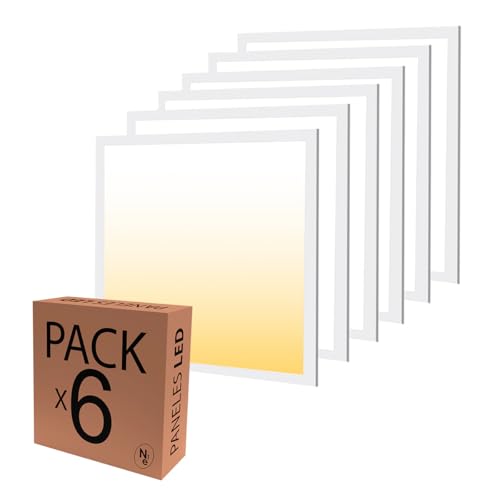Panel LED Luz Cálida para Techo – Plafón LED Ideal para Salón, Dormitorio, Cocina. 180 Lumenes. Mayor luminosidad. Lámpara de Techo de Fácil Instalación, Ahorro Energético. 60x60 20W 3000K (Pack 6)
