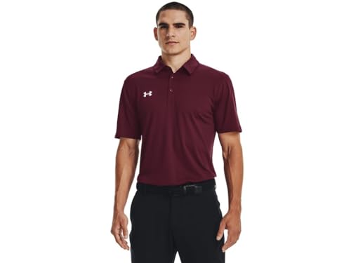 Under Armour Tech Team Mens Short Sleeve Polo Shirt LT Maroon-White