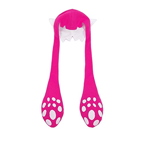 TISEA Unisex Squid Hat Cuttlefish Funny Hats Winter Fleece Hat (L, Peach Red)