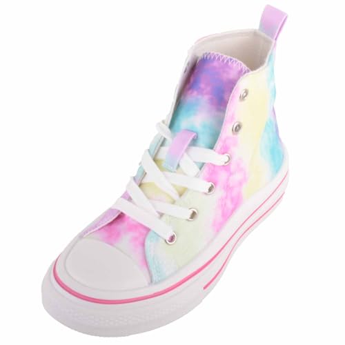 ABSOLUTE FOOTWEAR Kids Childrens Lace Up High Top Canvas Trainer with Platform Sole - Rainbow - UK Child 13 / EU 32
