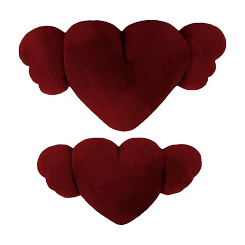 Cojín con forma de corazón con alas de ángel, paquete de 2 unidades, cojín para el cuello suave | Adorable diseño de corazón con forma de corazón, cómodo cojín decorativo para conducir, dormitorio
