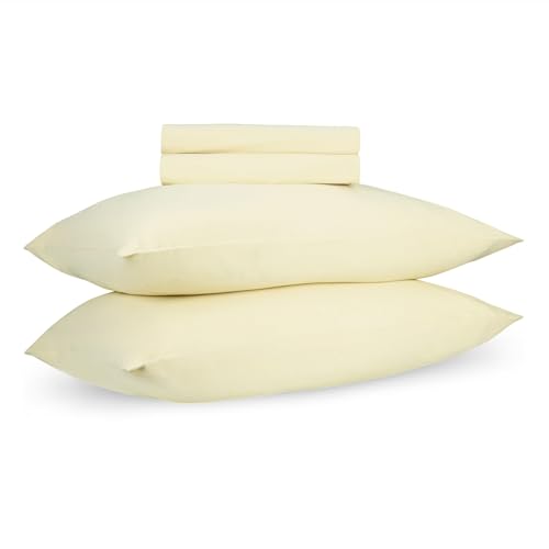 Image of Butter Yellow Percale Cotton Cooling Bedsheet Set - 100% Cotton, Soft & Breathable, Bedsheet 106x106 in + Pillow Covers 18x27 in, Premium Bed Linen for All Seasons