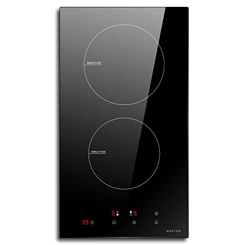 NOXTON Placas de Inducción Vidrio Negro Cocina eléctrica integrada de 2 Fuegos Domino con Control táctil del Sensor