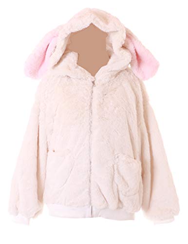 Chaqueta con capucha TS-232 de color blanco con orejas de conejo, conejo, color pastel, gótico, Kawaii