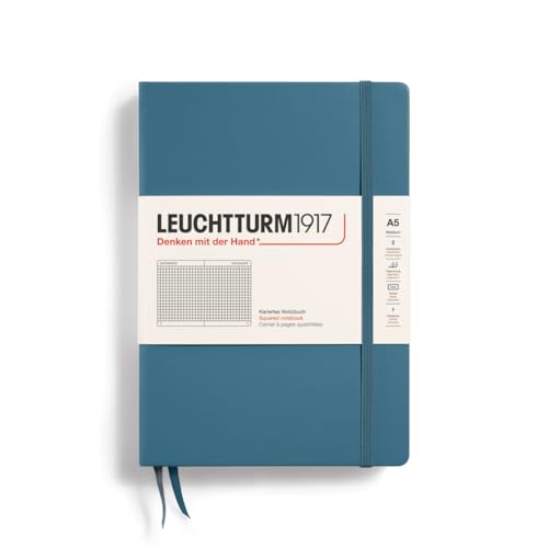 Image of LEUCHTTURM1917 - Notebook Hardcover Medium A5-251 Numbered Pages for Writing and Journaling (Stone Blue, Squared)