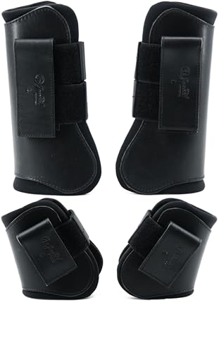 Image of Jeereal Horse Tendon Brushing Boots Open Front & Fetlock Boot | Protective Gear and Training Equipment |Neoprene,Breathable Waterproof Fabric and Genuine Leather | 4 Set