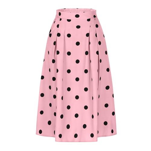 Women's Polka Dots Long Skirt, Elastic High Waisted Skirts Pleated Loose A-Line Business Casual Skirts with Pockets3