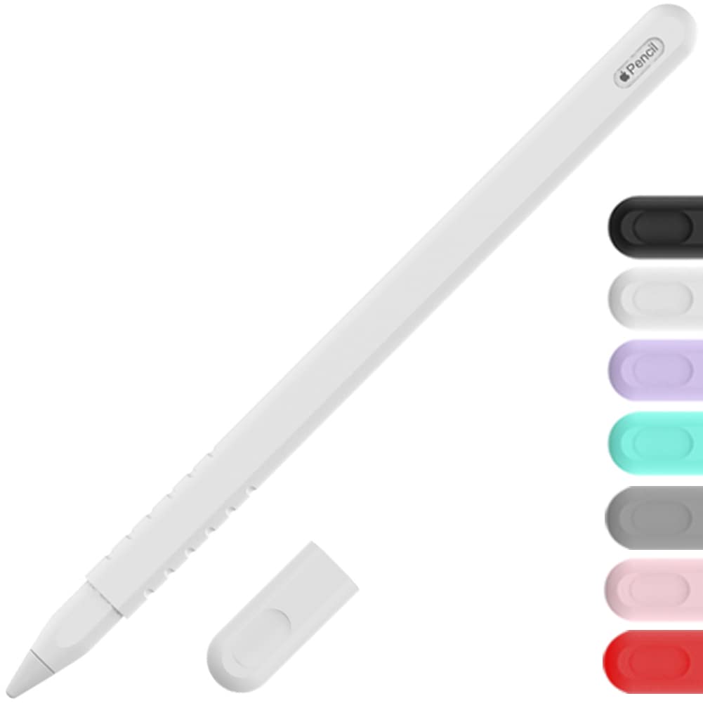 YINVA Sleeve Cover Compatible with Apple Pencil 2nd Generation, Grip Skin Case Accessories Compatible with iPad Pencil 2 Gen with Nib Cap (White)
