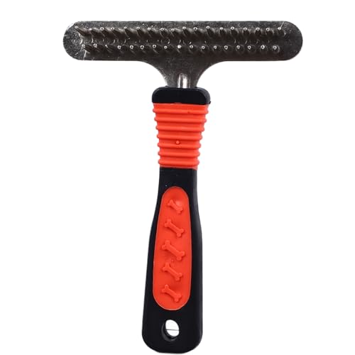 Gavigain Dog Grooming Rake Dual Row Pins Deshedding Tool for Golden Retrievers Ergonomic Handle Undercoat Remover for Large Dogs