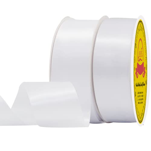 Image of 100 Yards White Satin Ribbon Polyester Ribbon for Gift Wrapping Very Suitable for Weddings Party Hair Bow Invitation Decorations and More(1-1 /2 inch X 50Yards X 2 Roll)