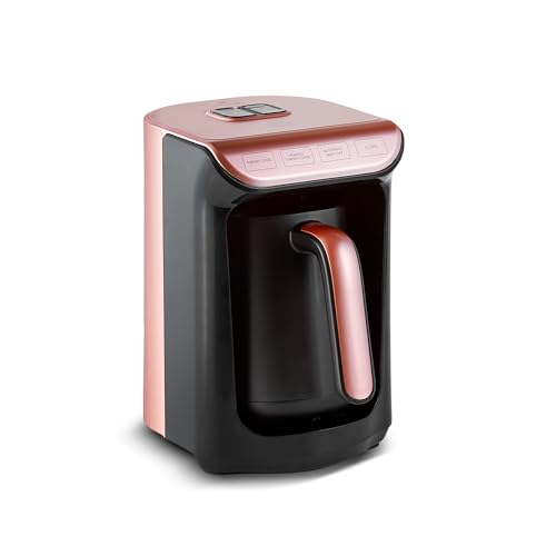 Karaca Hatır Roast - Caffettiera turca in oro rosa, 5 tazze, capacità 535 W, sistema di allarme vocale, sistema di allarme luminoso, misurino, facile da pulire