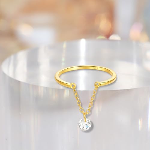 Kokoma Dangling Charm CZ Sterling Silver Ring for Women Crystal Diamond Tassel Chain Sackable Finger Band Statment Ring Promise Rings Adjustable4