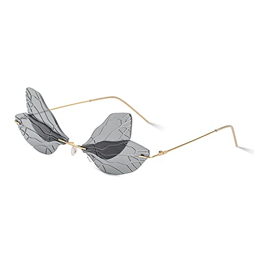 LumiSyne Lunettes De Soleil Papillon Libellule Mode Femme Sans Monture Irrégulières Lunettes Lentilles Dégradées Transparentes Monture Métallique...