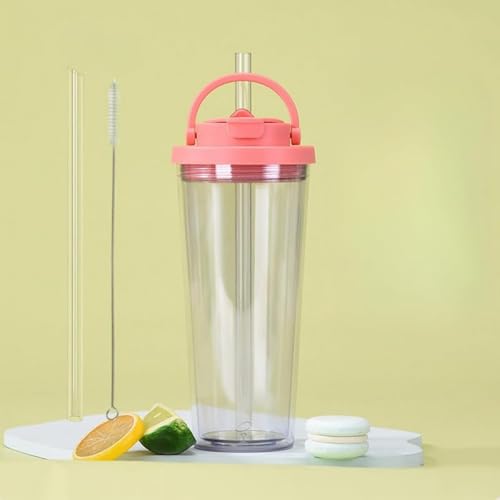 Zxyler プラスチック製タンブラー ストロー付き・蓋付き タピオカドリンク用に最適 耐熱耐冷真空断熱二重構造 広口デザインで直飲みも便利 業務用・家庭用・子供用多シーン対応 大容量エコ ドリン・ウォーターコーヒーカップとして活用可能 おしゃれデザインで