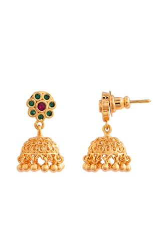 Image of Radha's Creations brass Ruby Emerald stud earrings one gram gold for women and girls one gram gold