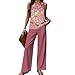Summer Two Piece Sets Women, Women's 2 Piece Sets 2025 Summer Groovy, Floral Plain Layered Top Printed Wide Leg Pants Sets (Color / 14,XL)
