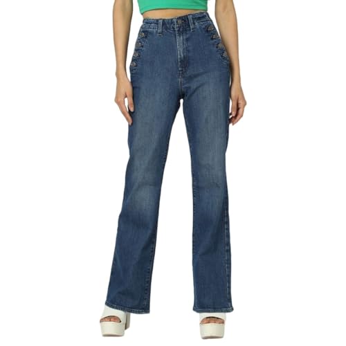Image of Gap Women Flared Fit High Rise Mid Washed Jeans