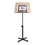 Lectern Podium Stand, Height Adjustable Portable Floor Lectern, Versatility Classic Podium Stand with Wheels, Presentation Standing Tilting Desktop for Classroom, Office, Church, Media Studio (Brown)