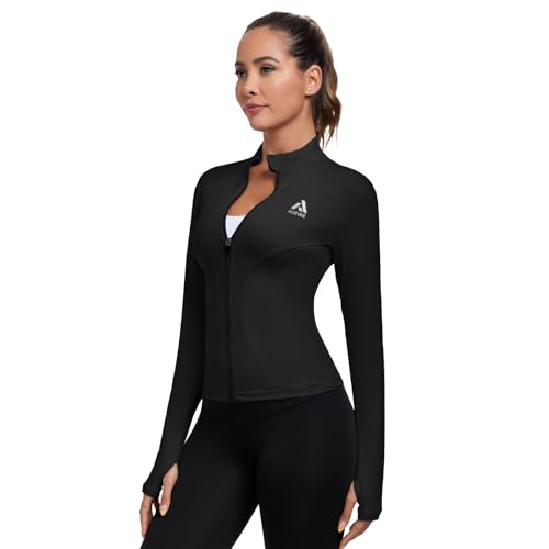 Women's Workout Jacket, Womens Cropped Lightweight Running Jackets, Zip Slim Fit Athletic Tops for Gym, Yoga, Jogging