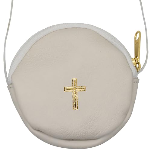 Small Leather Burse for Pyx | Great for Eucharistic Ministry | Simple Gold-Tone Cross Design | Zipper Closure | Made in Italy2