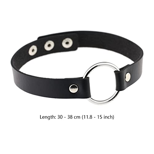 Borsgye 3 Stück Leder Choker Halskette Damen Gothic Punk Rock Halsband PU Leder Choker Kette Einstellbar Band Kragen Breit - Schwarz