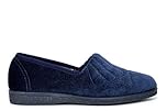 Sleepers Womens Wide Fit Fan Stitched Slippers with Rubber Sole Navy Blue 6 UK