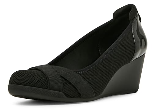 Anne Klein Women's Timeout Wedge Heel Pump, Black Knit, 8.5