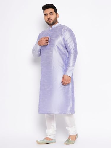 Image of Vastramay Plus Men's White Silk Blend Kurta Pyjama Set VPLUSMKWH001nPBL 44 | Independence Day