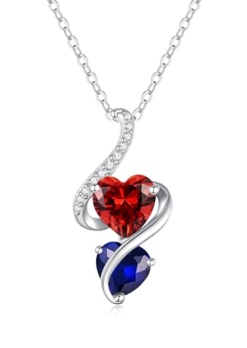 LOUISA SECRET Unique Double Heart Necklace Gifts for Wife Women, 925 Sterling Silver Tiny Birthstone Pendant Jewelry Gift for Her Girlfriend Mom Valentine's Day Anniversary Mother's Day Birthdays & Christmas