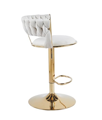 Image of Creative White Velvet Bar Chair | Modern Adjustable Bar Stool for Home, Kitchen & Bar Use | Electroplated Metal Base | 1.87 Feet Seat Height | Tufted Design | Qty 2