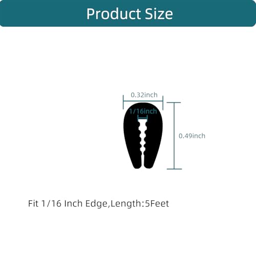 Tintvent Rubber Edge Trim 5Feet, EPDM U Channel Edge Seal Strip, Fits Edge up to 1/16 inch (1.6mm), Black