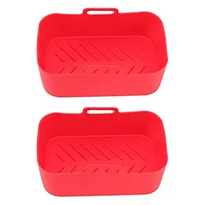 NEE 2 Sets Silicone Convection Oven Basket and Non-Stick Rectangular Air Oven Mat for Kitchen BPA Free Red