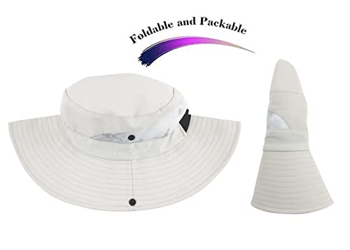 Women Ponytail Summer Sun Hat Wide Brim Uv Hats Floppy Bucket Cap For Safari Beach Fishing Gardening Pure Beige #TOP5