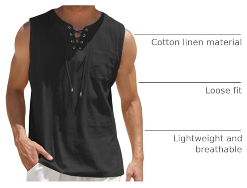 Image of COOFANDY Men's Cotton Linen Sleeveless Shirts Casual Tank Top Beach Tunic