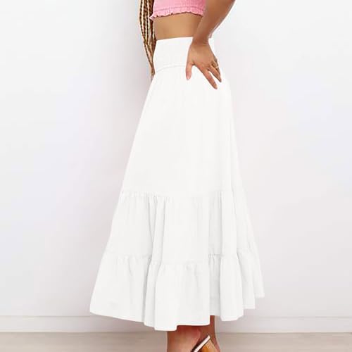 Women A-Line Pleated Elastic High Waist Maxi Skirt Ankle Length Flowy Swing Elegant Dressy Casual Work Long Skirts3