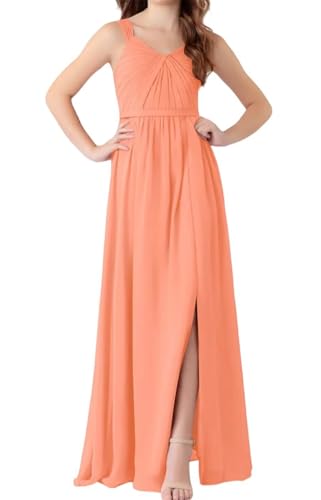 Long Girls's Sleeveless Bridesmaid Dresses for Junior Simple A Line Flower Girl Dress Sleeveless Sunset Jr Bridesmaid Dresses for Girl 7-16 Little Infant Junior Formal Gown