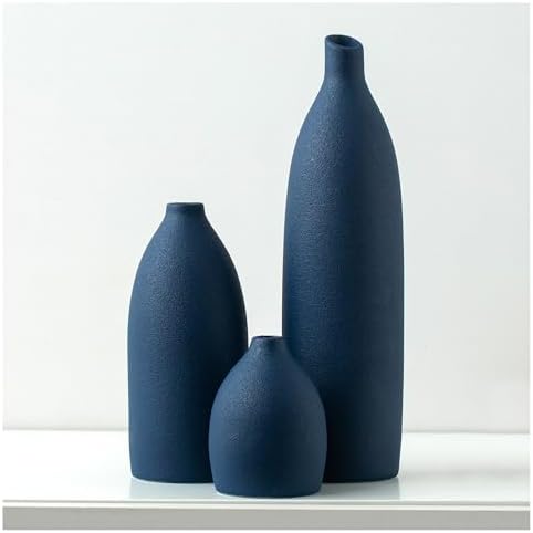 Matte Blue Vase Set Navy Blue Decor Coastal Decor Vases for Kitch...