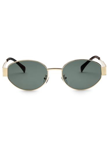 Image of HASHTAG EYEWEAR Retro Oval Sunglasses for Women | Stylish UV400 Protection Shades | Lightweight Durable Metal Frame | Trendy Vintage Oval Glares for Women | Classic & Elegant Design for All Occasions
