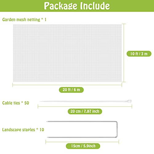 20'X10' Ultra Large Size Garden Mesh Netting, Mckanti Fine Plant Covers With Cable Ties And Garden Nails For Protect Plants Greenhouse Patio Gazebo Screen Barrier Net. (6X3M). #TOP3