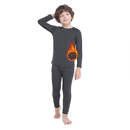 Boys' Thermal Underwear Long John Set Soft Black Fleece Lined Tops and Bottoms for Kids Boys 2 PCS 4Y-14Y