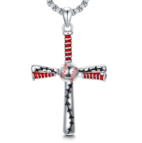 Baseball Necklace for Men 925 Sterling Silver Sports Necklace Baseball Cross Necklace Jewelry Gifts for Women Men
