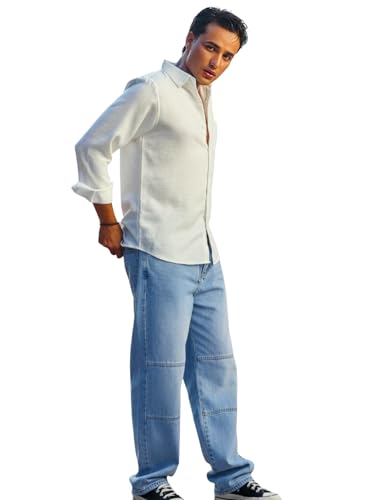 Image of Urbano Fashion Men's Loose Baggy Fit Cut and Sew Panelled Jeans Non-Stretchable