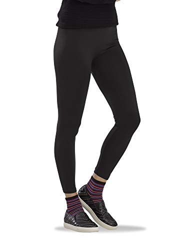 HUE womens Legging & Cozy Giftbox Casual Socks, Black Multi Stripe Sock -Black Brushed Legging, Large-X-Large US