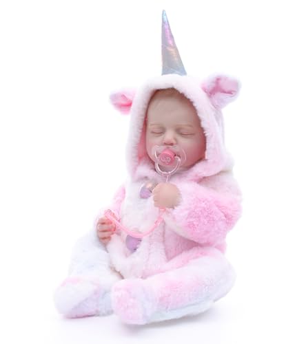 Image of Reborn Baby Doll Girl, 20 Inch Realistic Full Body Vinyl Baby Doll | Lifelike hand-painted details, closed eyes, removable fantasy horn outfit, gift for girls ages 3+, pretend play & collectors